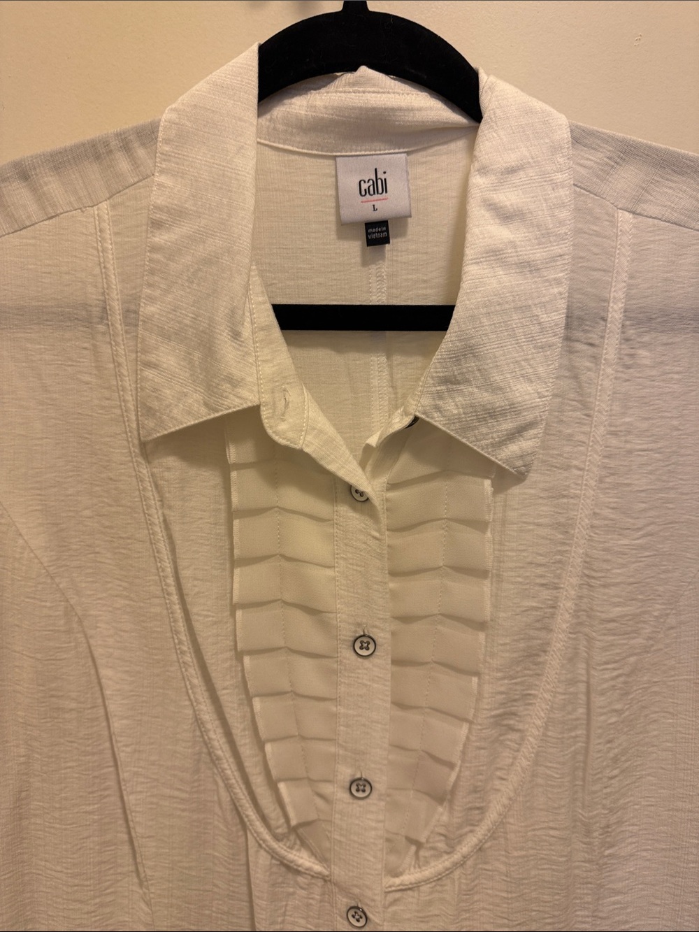 CAbi White Short-Sleeve Ruffle-Trim Button Front Blouse - Picture 2 of 2